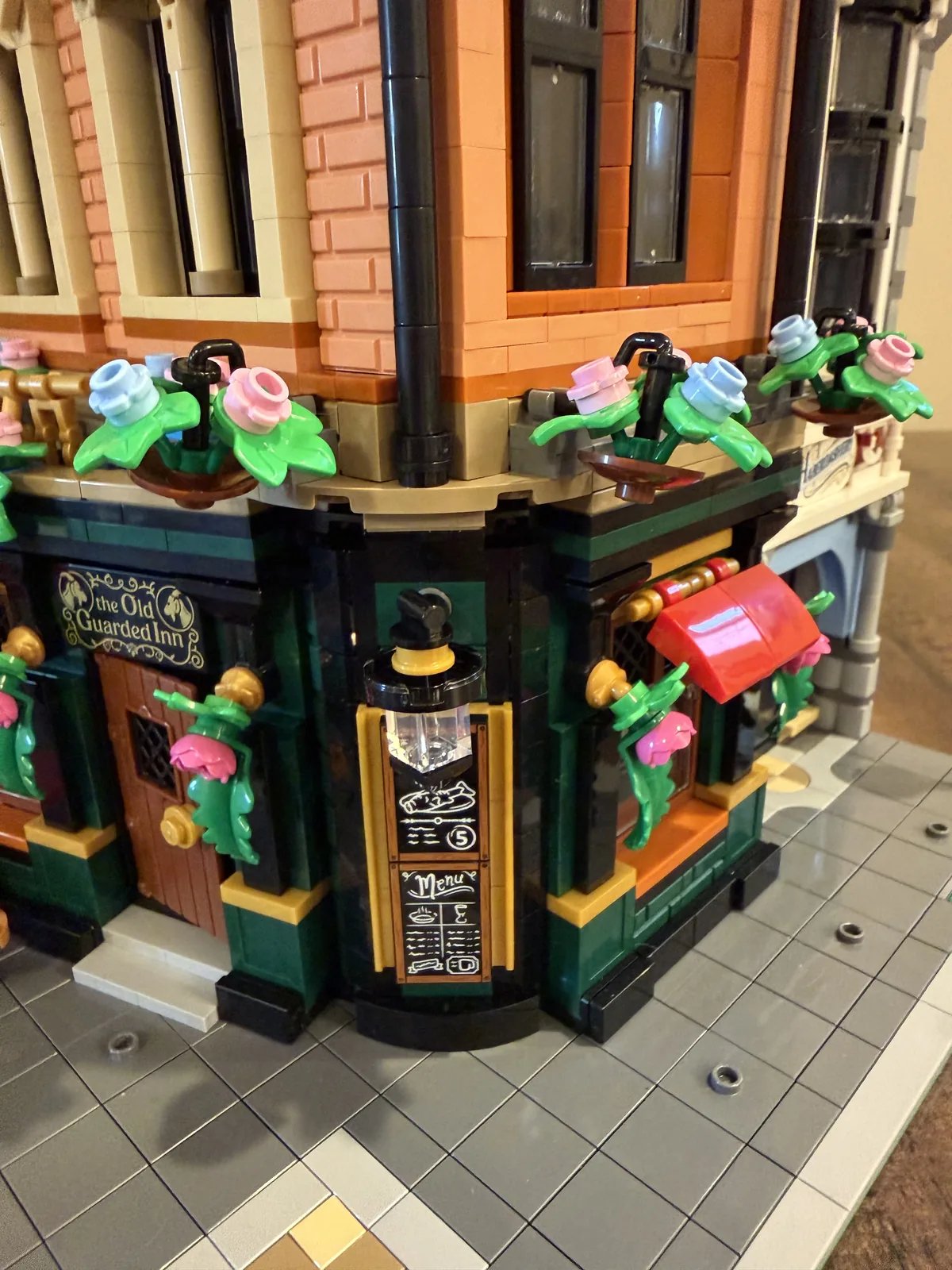 LEGO 10350 Tudor Corner — completed front, up close