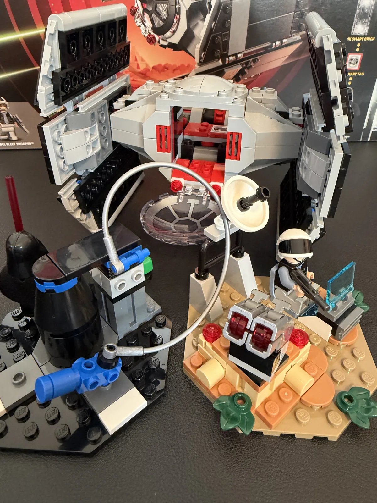 LEGO 75421 Darth Vader's TIE Fighter — finished build with both side builds on display