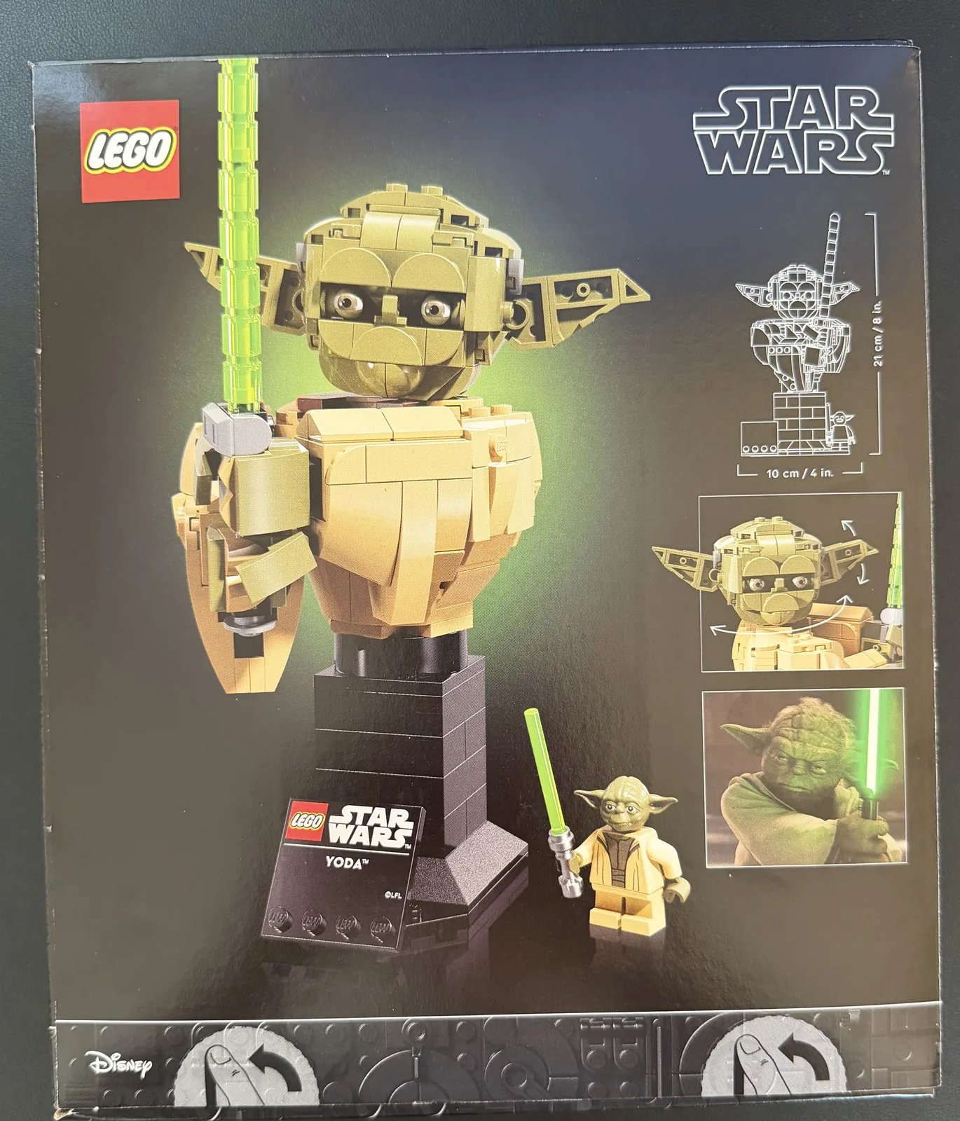 LEGO 75438 Star Wars Yoda Bust — box back showing the finished display model