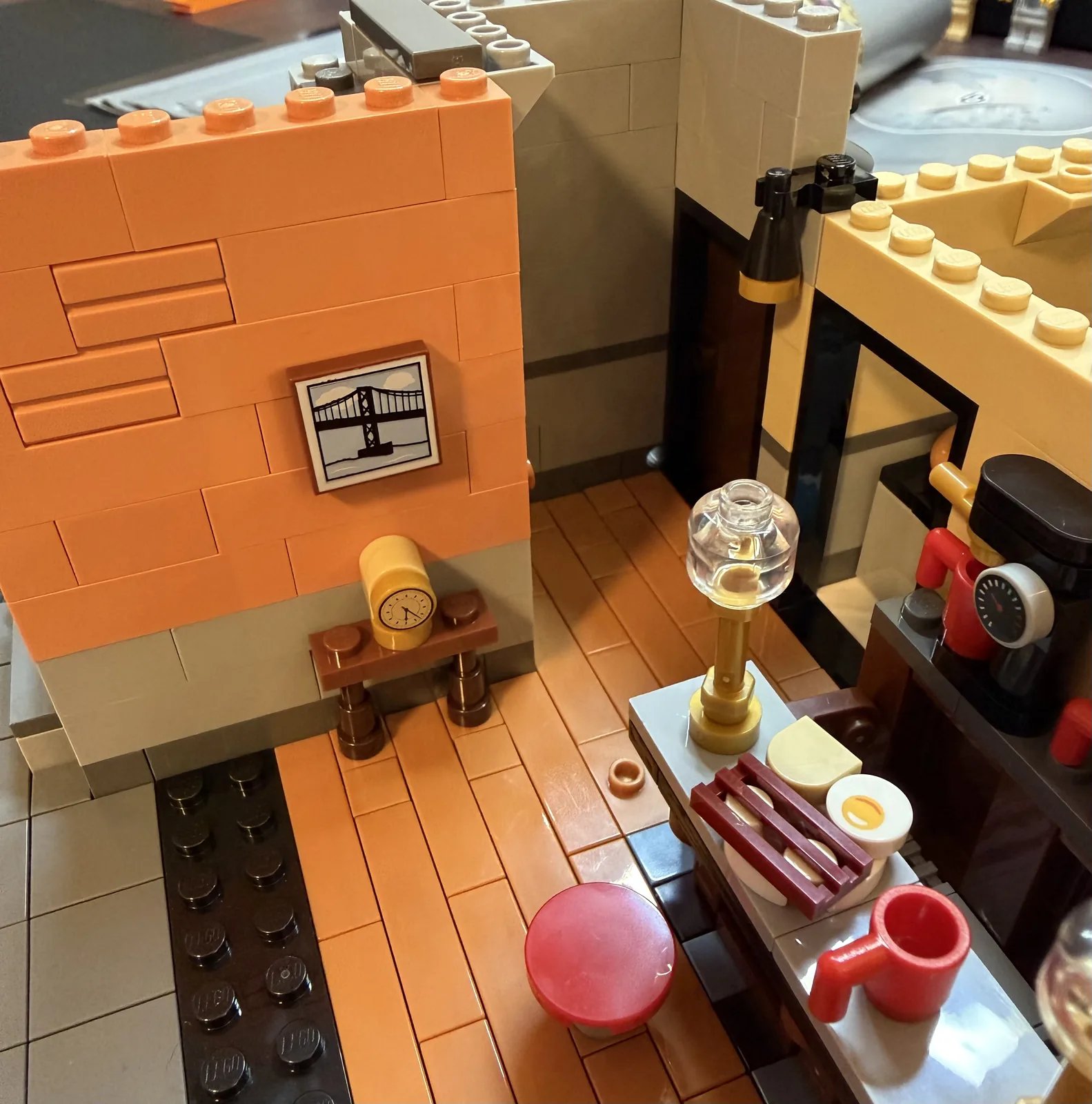 LEGO 10350 Tudor Corner — first floor in progress, interior detailing