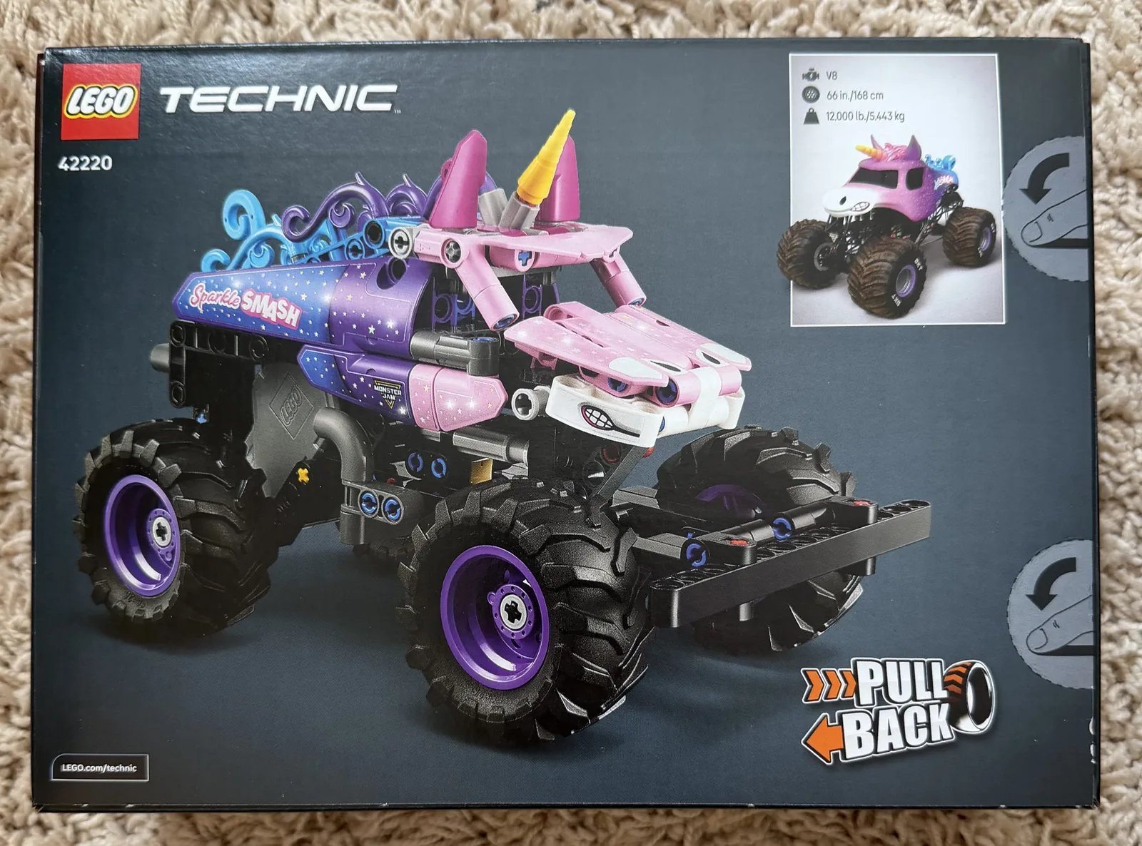LEGO Technic 42220 Monster Jam Sparkle Smash Pull-Back — retail box