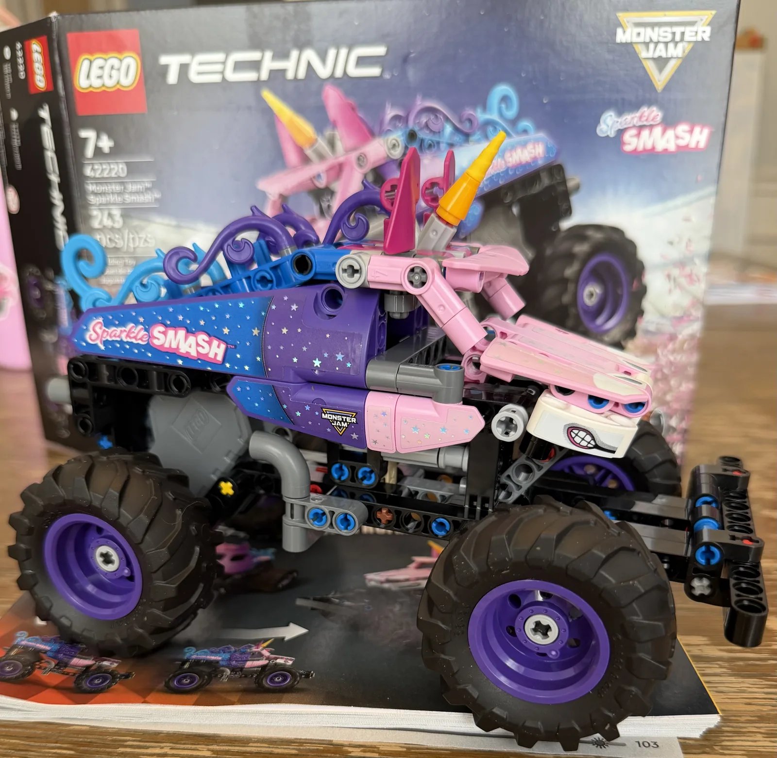 LEGO Technic 42220 Monster Jam Sparkle Smash Pull-Back — finished build, side view