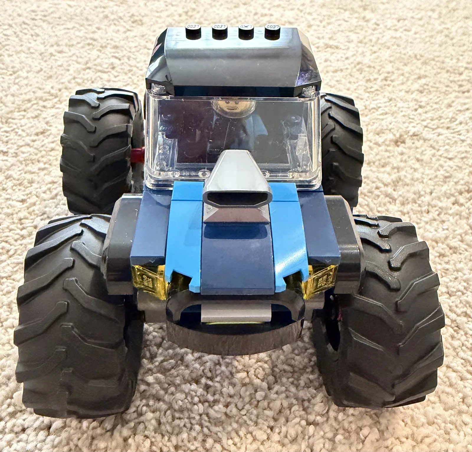 LEGO 60402 Blue Monster Truck — completed, showing the big tires