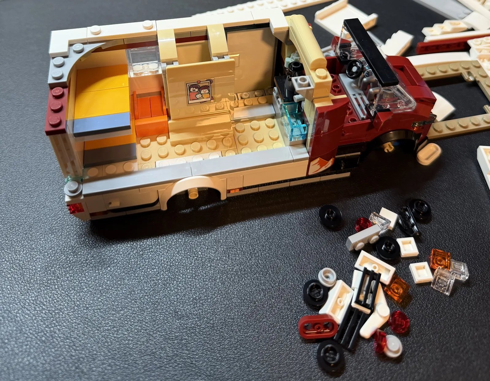 LEGO 60454 Holiday Camper Van — build in progress, interior detail