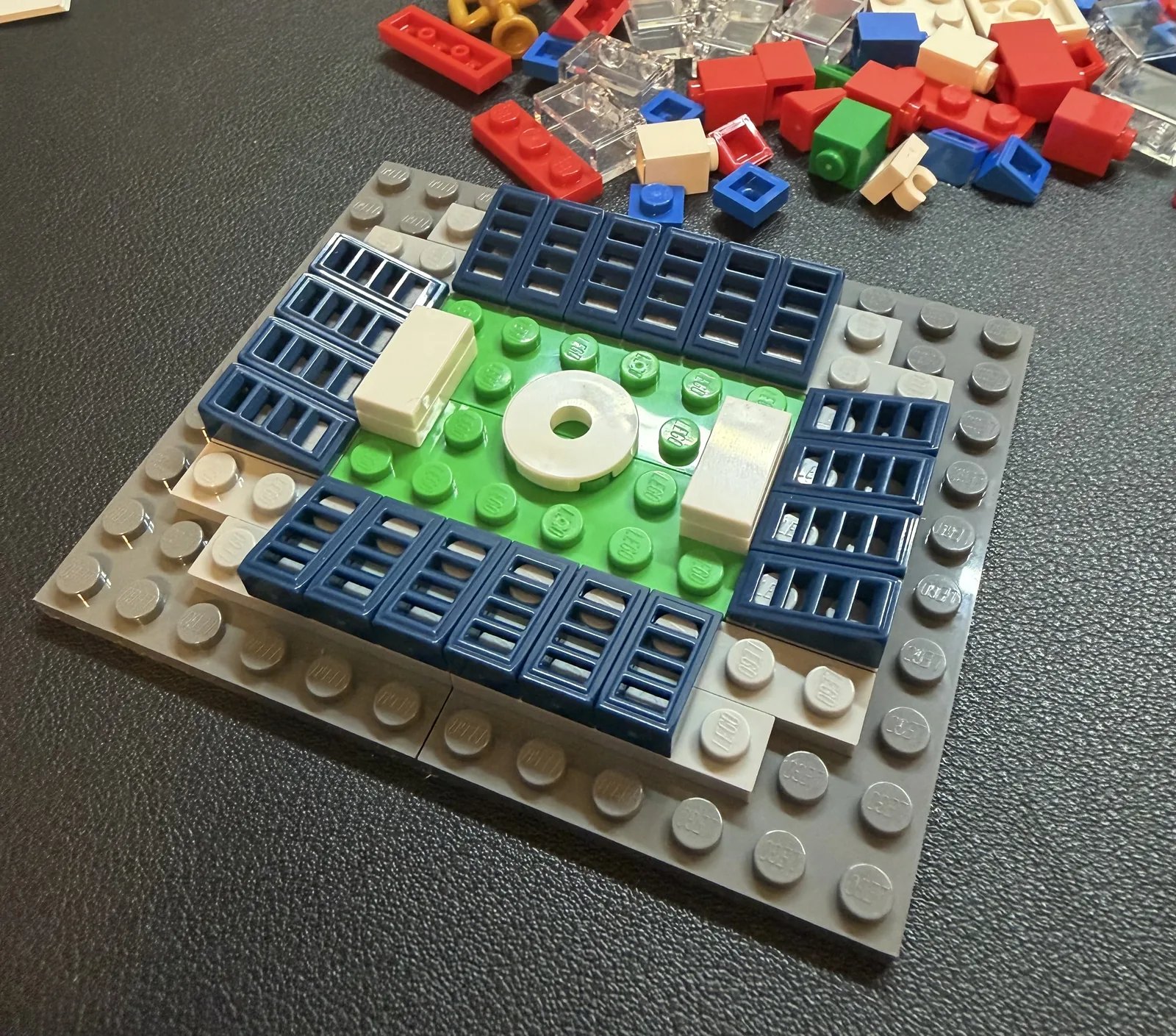 LEGO Insiders Sports Stadium 6646283 — build in progress, base and walls