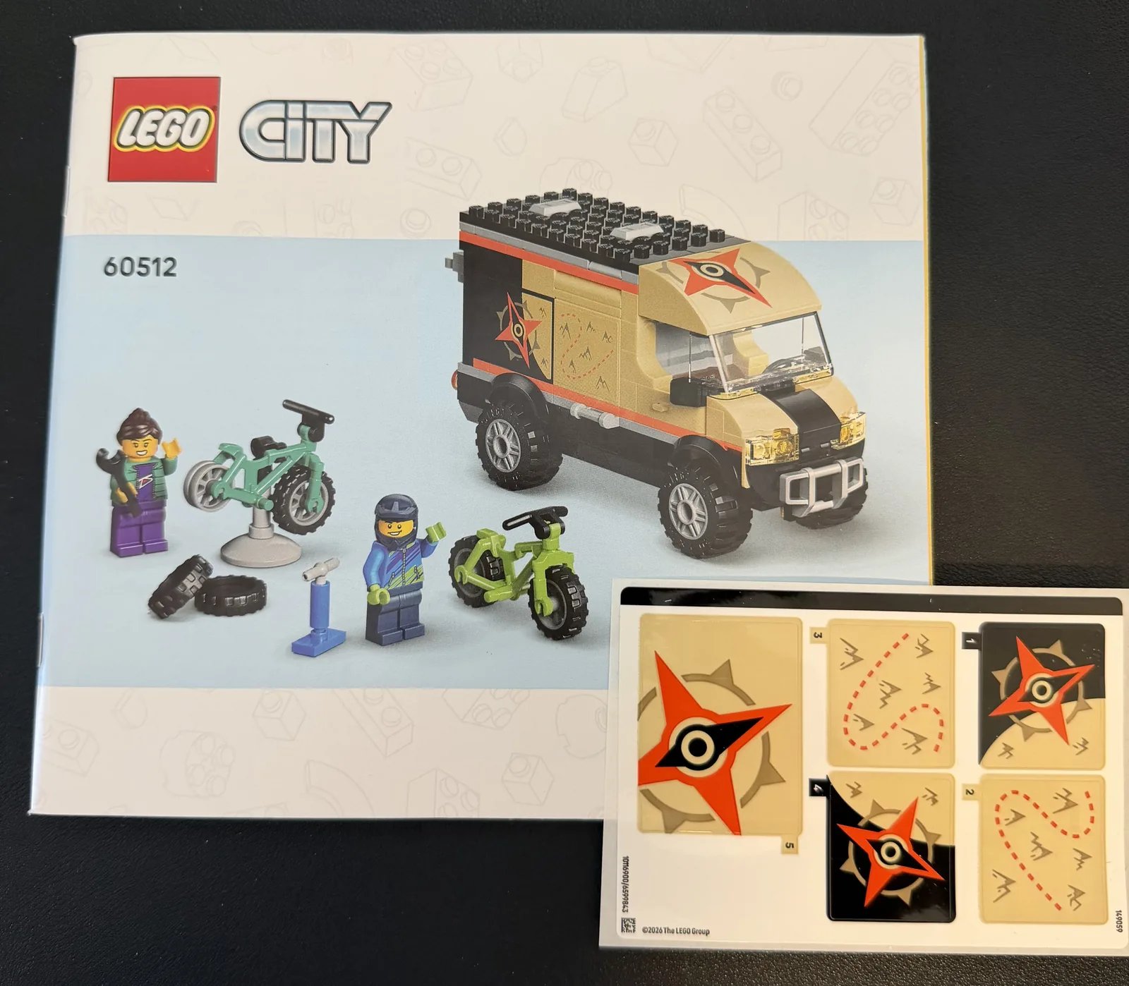 LEGO City 60512 Mountain Bike Adventure Van — instruction booklet and sticker sheet