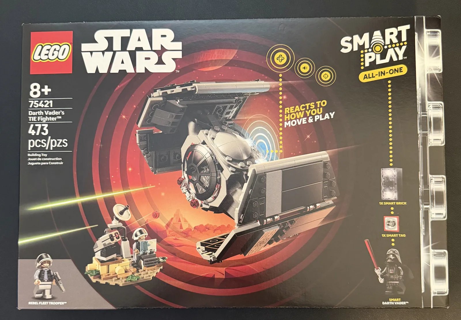 LEGO 75421 Darth Vader's TIE Fighter — retail box front showing the SMART Play All-In-One badge