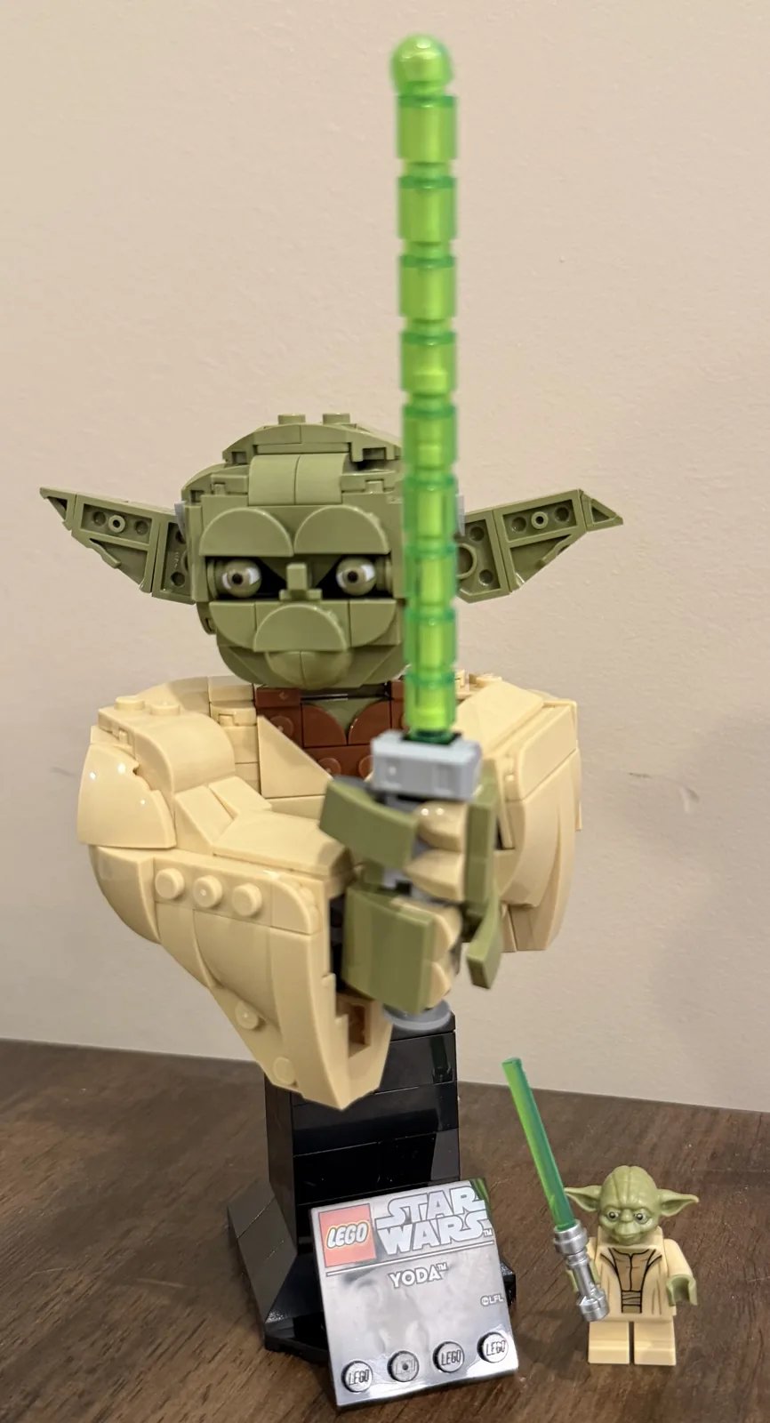 LEGO 75438 Star Wars Yoda Bust — finished build on the display stand
