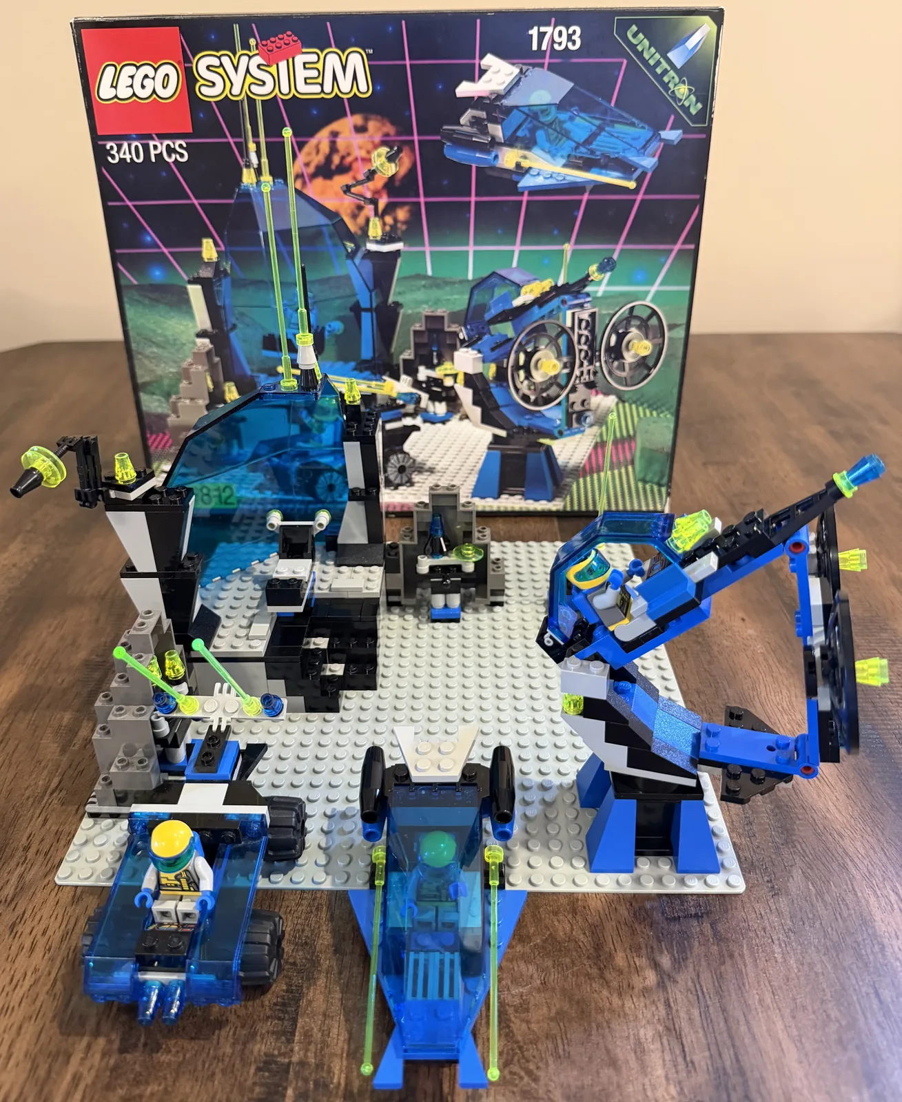 LEGO 1793 Space Station Zenon - completed build with base, buggy, and spacecraft