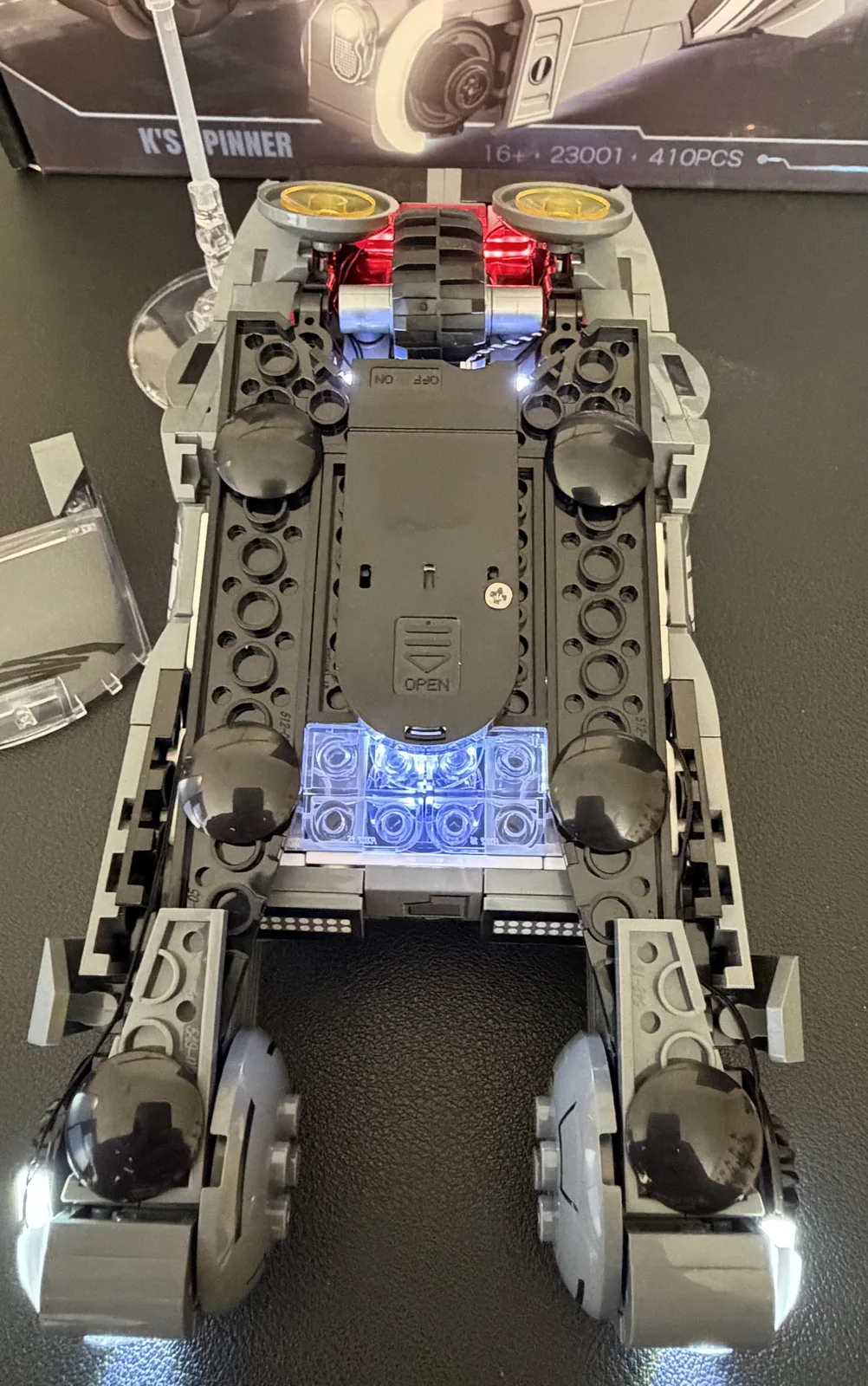 Lumibricks 23001 K's Spinner — underside showing the hidden battery box